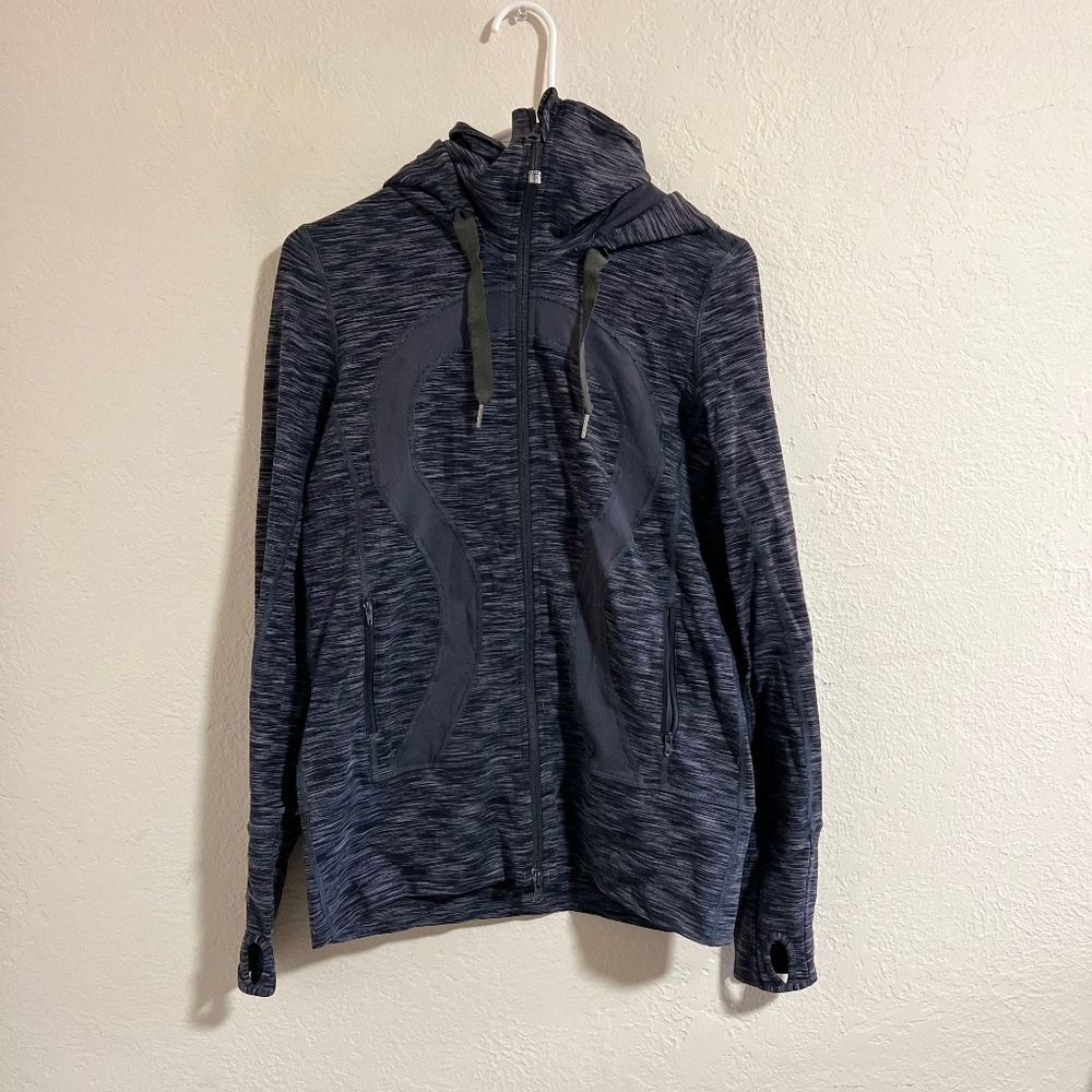 Lululemon Women's Stride Jacket Gray Wren Space Dye/ Wren Full Zip Size 8 Hooded
